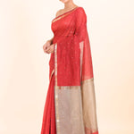 Red Chanderi Silk Saree With Golden Pallu and Border front