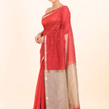 Red Chanderi Silk Saree With Golden Pallu and Border front