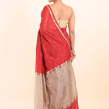 Red Chanderi Silk Saree With Golden Pallu and Border back