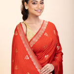 Red Chanderi Silk Saree with Gold Zari Bootis allover - Anvi Couture