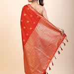 Red Chanderi Silk Saree with Gold Zari Bootis allover - Anvi Couture