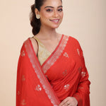 Red Chanderi Silk Saree with Gold Zari Bootis allover - Anvi Couture