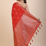 Red Chanderi Silk Saree with Gold Zari Bootis allover - Anvi Couture