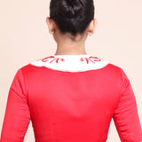 Red Collar Blouse With White Embroidered Collar Back