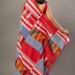 Red Cotton Gamcha Saree With Multicolor Checks - Anvi Couture