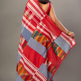 Red Cotton Gamcha Saree With Multicolor Checks - Anvi Couture