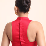 Red Cotton Halter Neck Sleeveless Blouse back