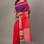 Red Cotton Saree With Red Multicolor Gamcha Checks - Anvi Couture