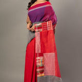 Red Cotton Saree With Red Multicolor Gamcha Checks - Anvi Couture