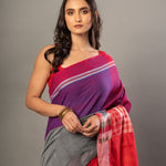 Red Cotton Saree With Red Multicolor Gamcha Checks - Anvi Couture