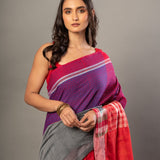 Red Cotton Saree With Red Multicolor Gamcha Checks - Anvi Couture