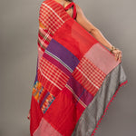 Red Cotton Saree With Red Multicolor Gamcha Checks - Anvi Couture