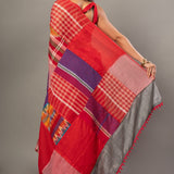Red Cotton Saree With Red Multicolor Gamcha Checks - Anvi Couture