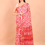Red Cotton Silk Batik Saree full