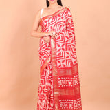 Red Cotton Silk Batik Saree full