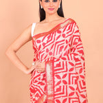 Red Cotton Silk Batik Saree close up