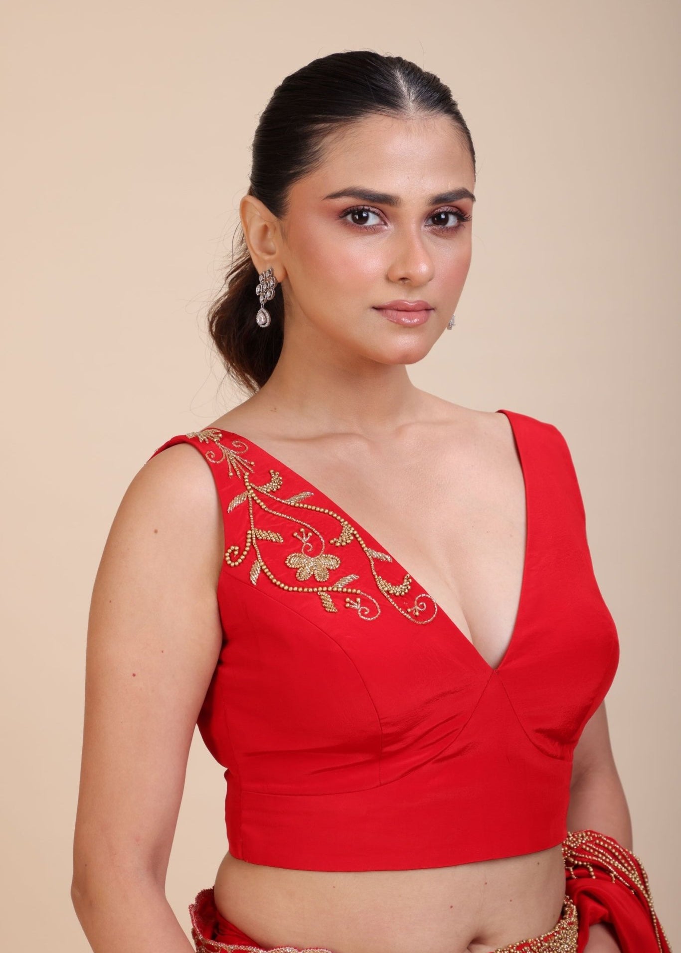 Red Designer Hand Embroidered Saree -Blouse 