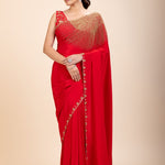Red Designer Hand Embroidered Saree - Anvi Couture