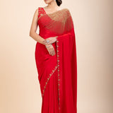 Red Designer Hand Embroidered Saree - Anvi Couture