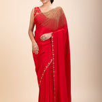 Red Designer Hand Embroidered Saree - Anvi Couture