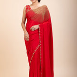 Red Designer Hand Embroidered Saree - Anvi Couture