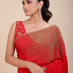 Red Designer Hand Embroidered Saree -Close
