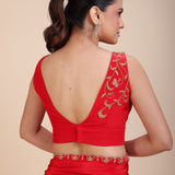 Red Designer Hand Embroidered Saree - Anvi Couture