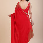 Red Designer Hand Embroidered Saree
 -Back