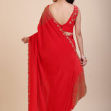 Red Designer Hand Embroidered Saree
 -Back