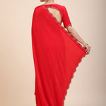 Red Designer Hand Embroidered Saree in Crepe Silk - Back
