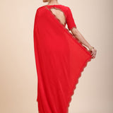 Red Designer Hand Embroidered Saree in Crepe Silk - Back
