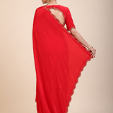 Red Designer Hand Embroidered Saree in Crepe Silk back