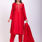 Red Designer Kurti Set With Hand Embroidery full