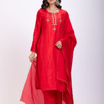 Red Designer Kurti Set With Hand Embroidery front