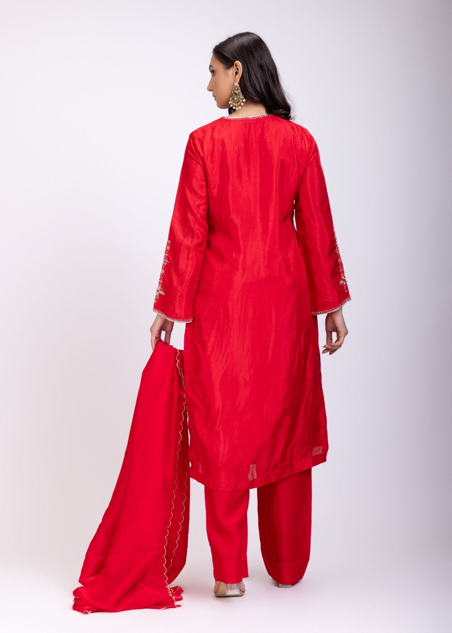Red Designer Kurti Set With Hand Embroidery - Anvi Couture