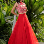 Red Designer Lehenga with Hand Embroidered Work & Scallop Dupatta - Anvi Couture
