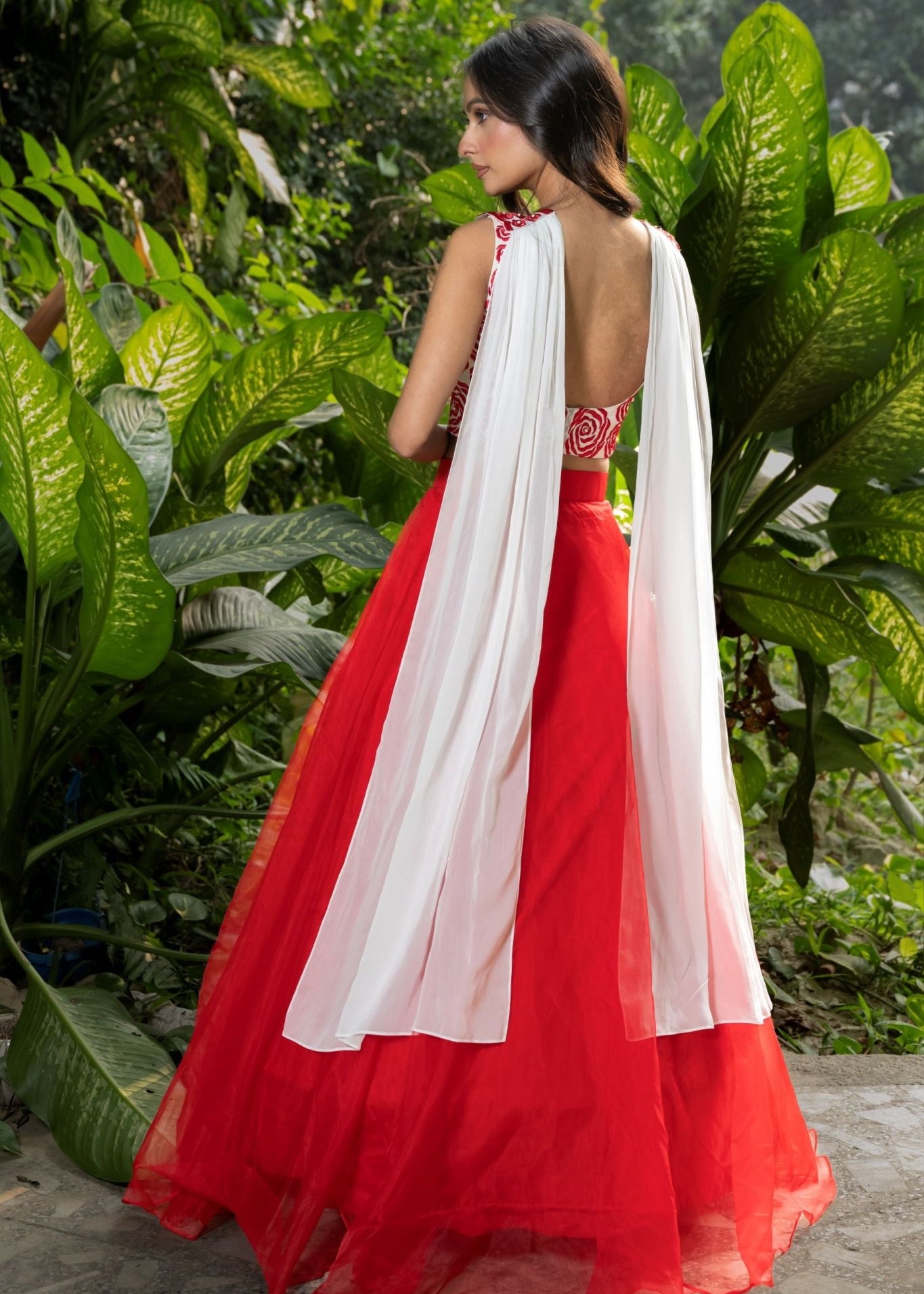 Red Designer Lehenga with Hand Embroidered Work & Scallop Dupatta - Anvi Couture