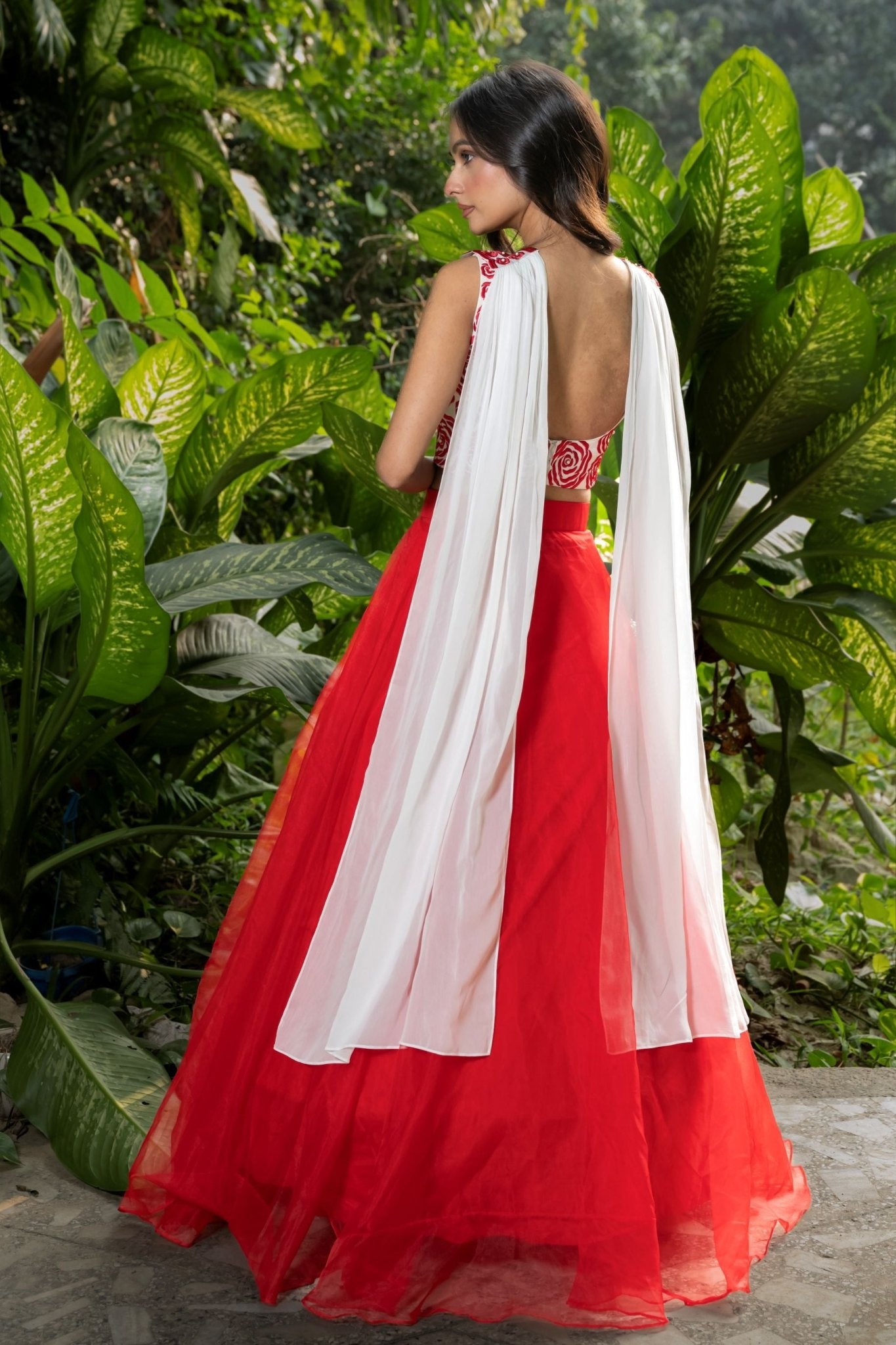 Red Designer Lehenga with Hand Embroidered Work & Scallop Dupatta - Anvi Couture