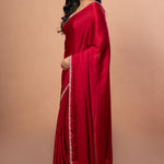 Red Designer Satin Silk Hand Embroidered Saree - Anvi Couture