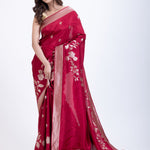 Red Dola Silk Saree With Silver Zari All Over Floral Weaving Full
