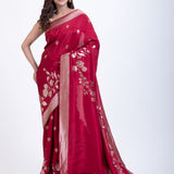 Red Dola Silk Saree With Silver Zari All Over Floral Weaving Front
