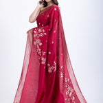 Red Dola Silk Saree With Silver Zari All Over Floral Weaving Back
 