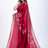 Red Dola Silk Saree With Silver Zari All Over Floral Weaving Back
 