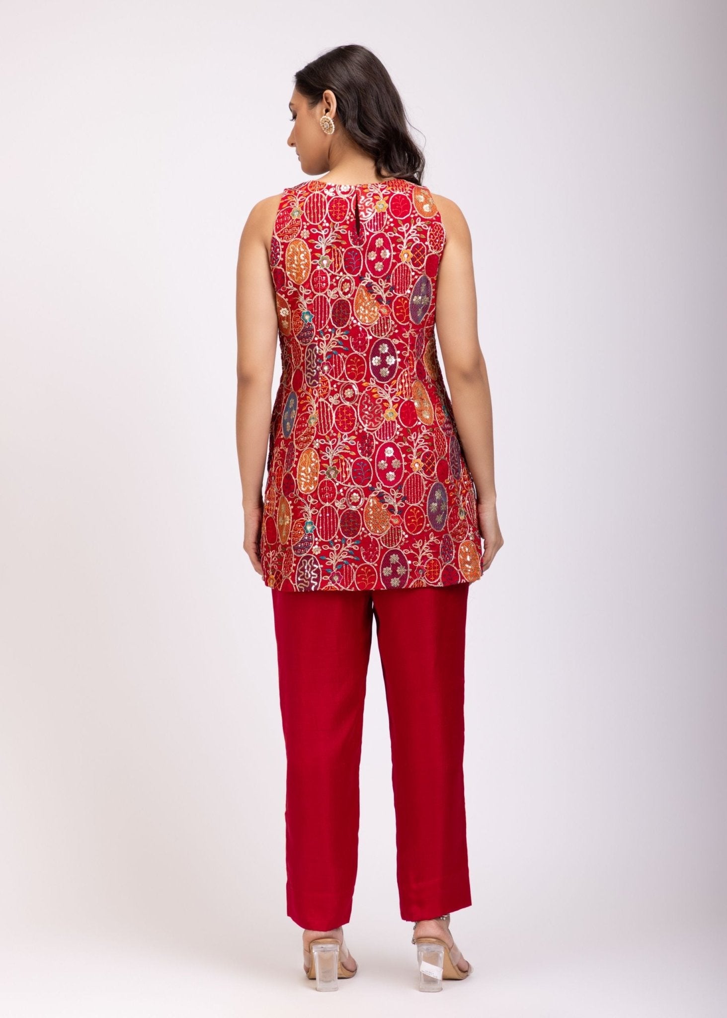 Red Embroidered Cord Set - Anvi Couture
