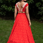 Red Floral Printed Crop Top Lehenga Set With Embroidered Border - Anvi Couture