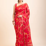 Red Floral Woven Chanderi Silk Saree - Anvi Couture