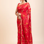 Red Floral Woven Chanderi Silk Saree - Anvi Couture