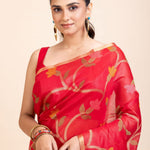 Red Floral Woven Chanderi Silk Saree - Anvi Couture