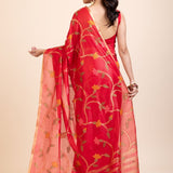 Red Floral Woven Chanderi Silk Saree - Anvi Couture