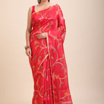 Red Floral Woven Chanderi Silk Saree Full
